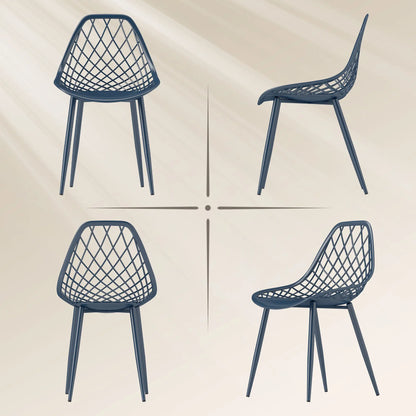 Modern Dining Chairs Set of 4, Plastic with Metal Legs, Blue Dining Chairs at Gallery Canada