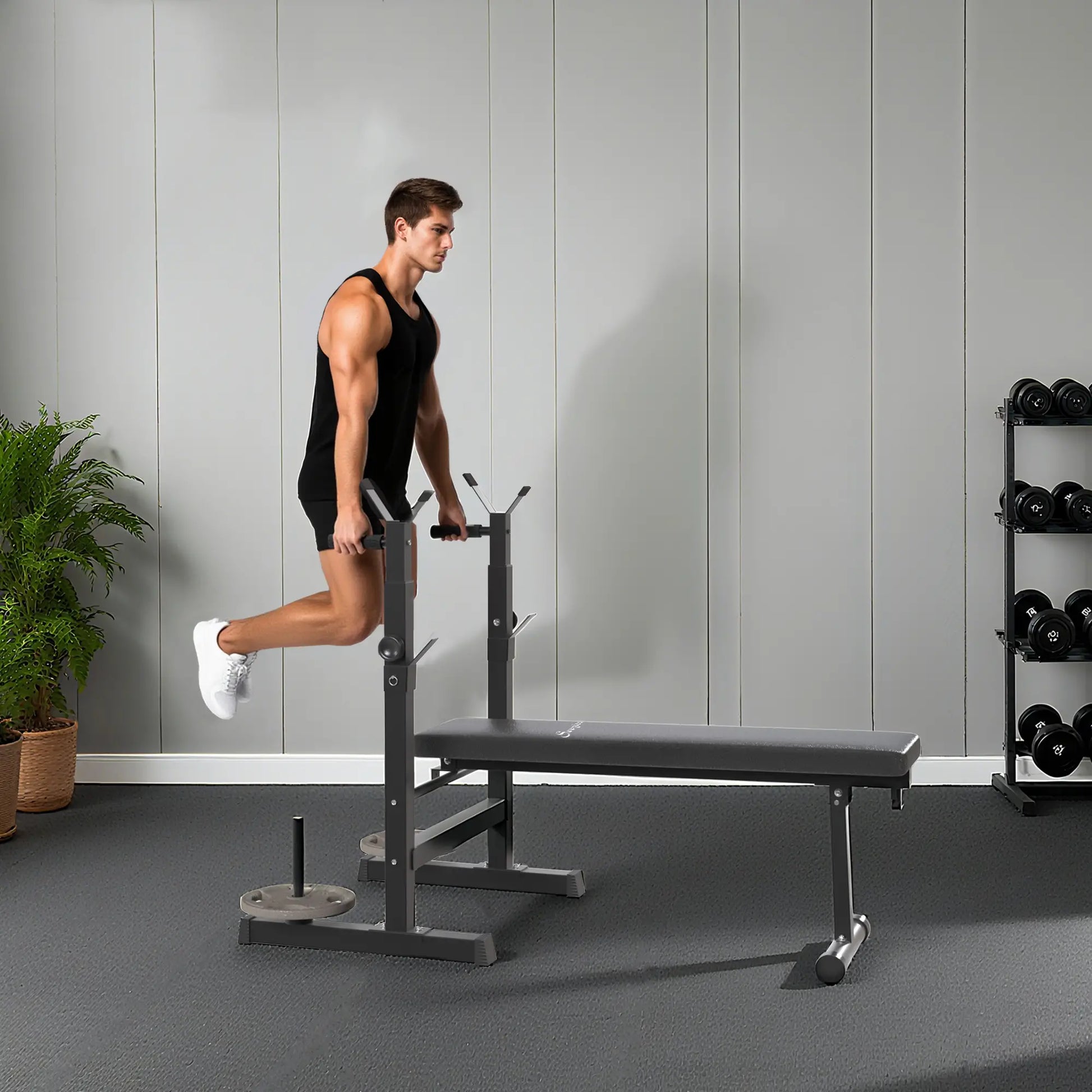 Adjustable Weight Bench, Foldable with Barbell Rack, Dip Station, Black and Grey Weight Benches at Gallery Canada