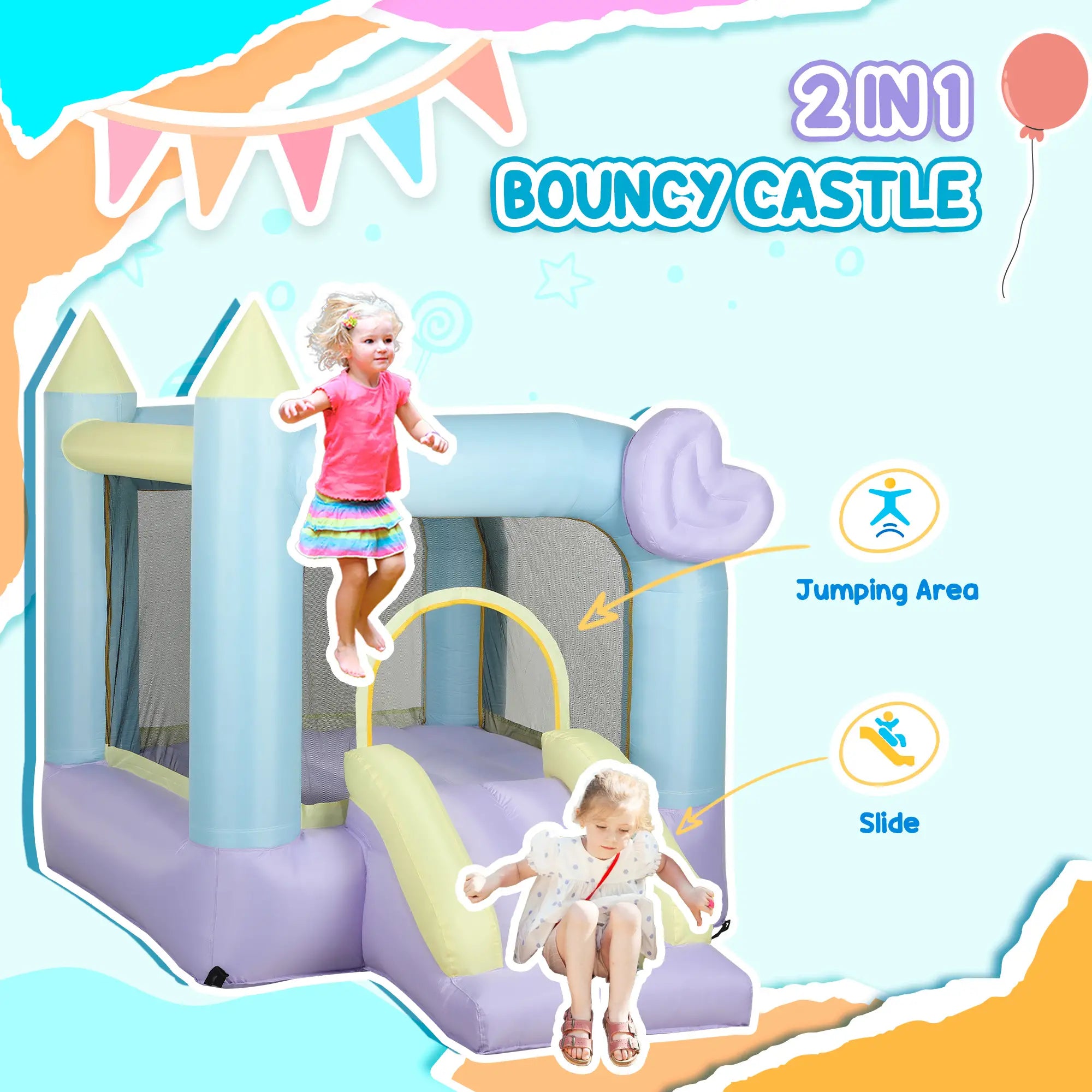 Inflatable Bounce House with Blower, Slide, 98