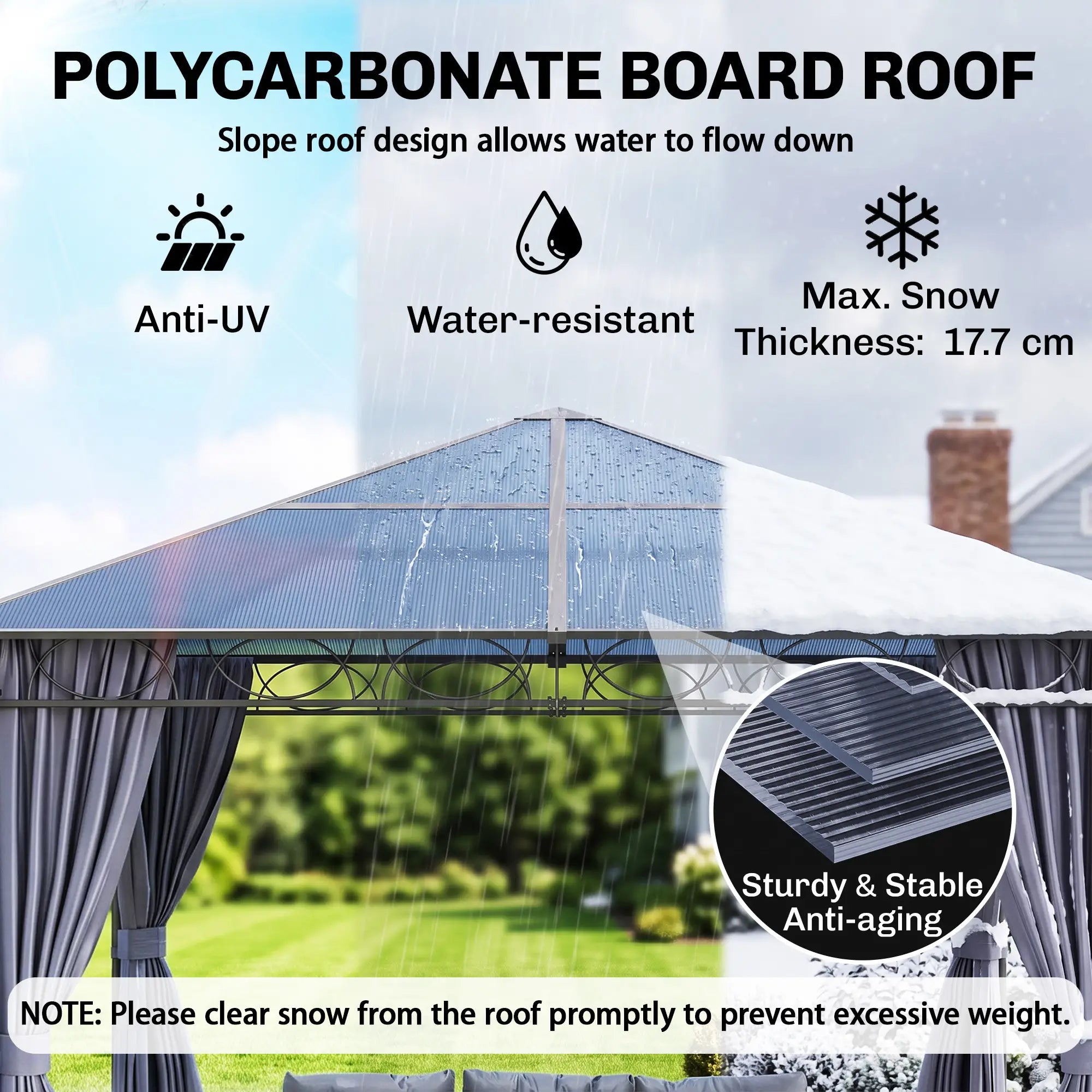 10' x 10' Polycarbonate Hardtop Gazebo, Outdoor Patio Canopy, Dark Grey Gazebos at Gallery Canada