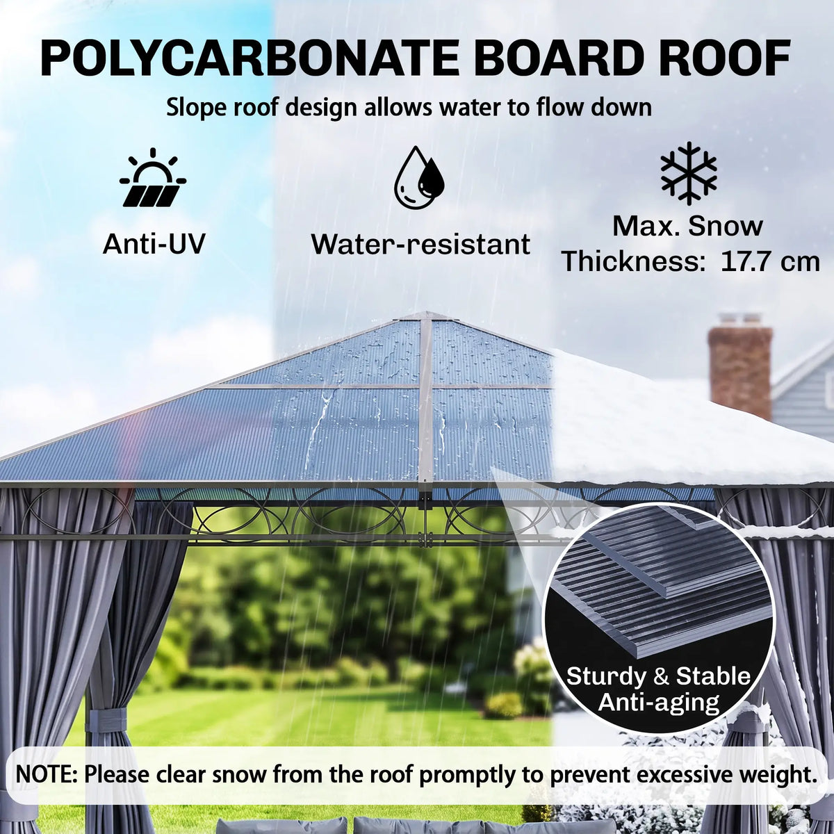 10' x 10' Polycarbonate Hardtop Gazebo, Outdoor Patio Canopy, Dark Grey Gazebos at Gallery Canada