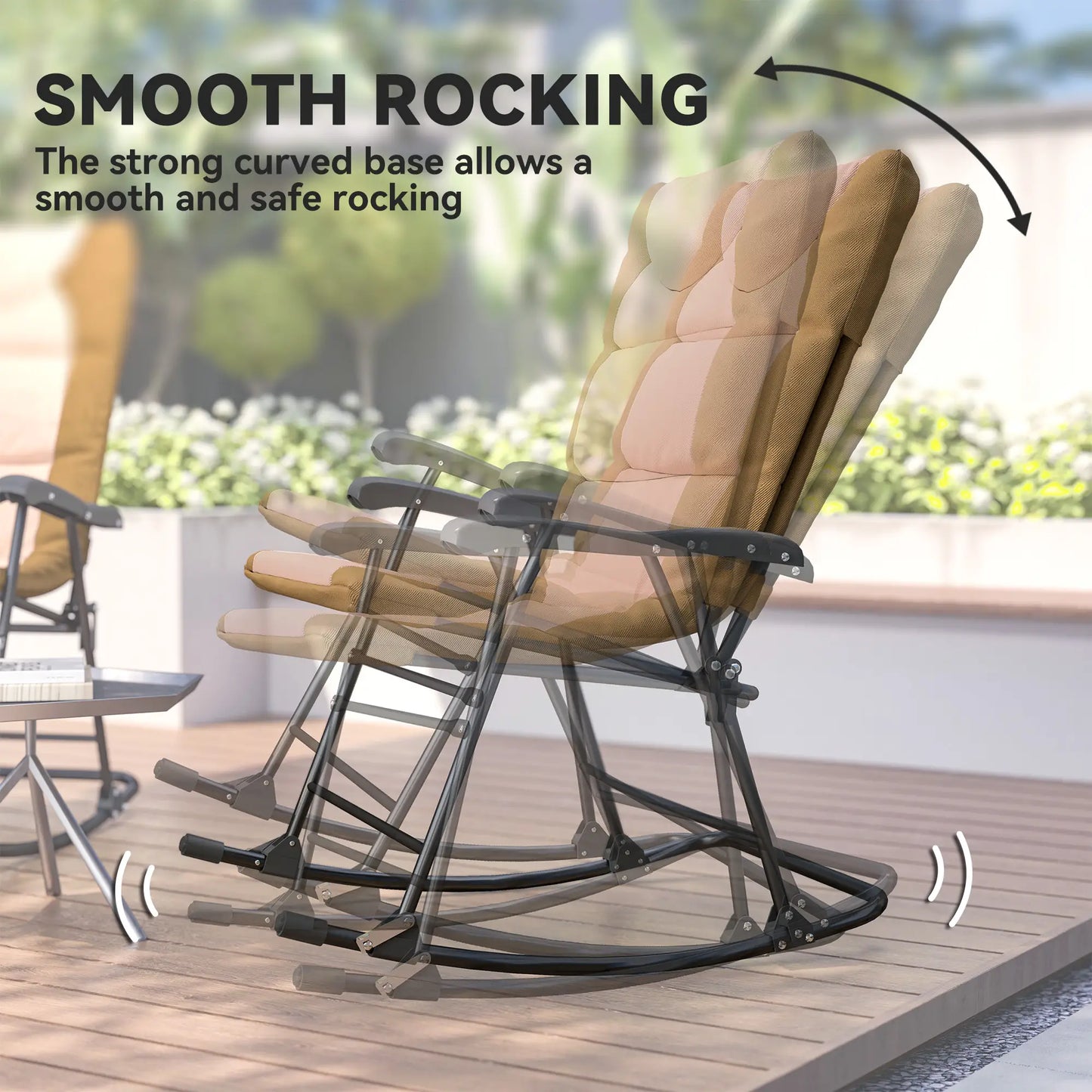 Folding Rocking Chair Set, 2 Padded Rockers with Armrest, Light Brown Outdoor Rocking Chairs at Gallery Canada