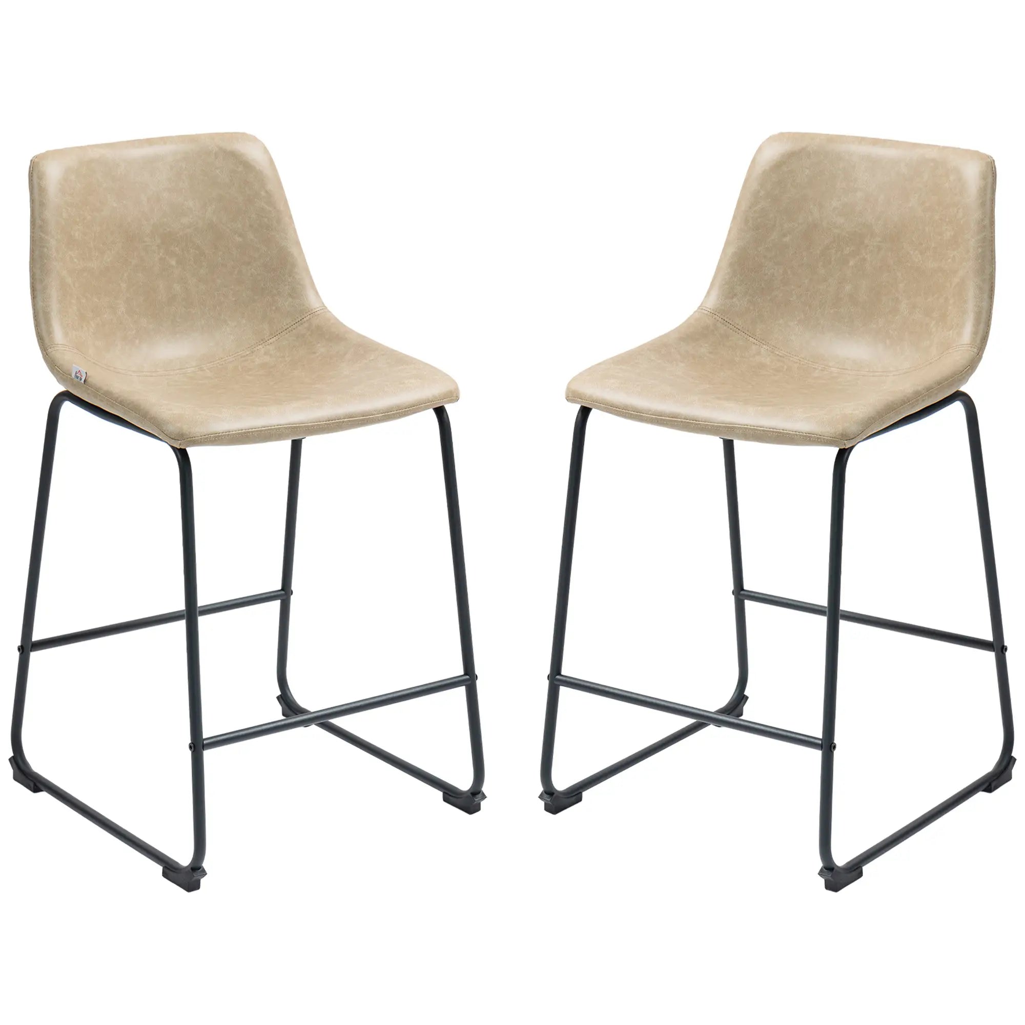 Vintage PU Leather Bar Stools Set of 2, Kitchen Stool with Footrest, Beige Bar Stools at Gallery Canada