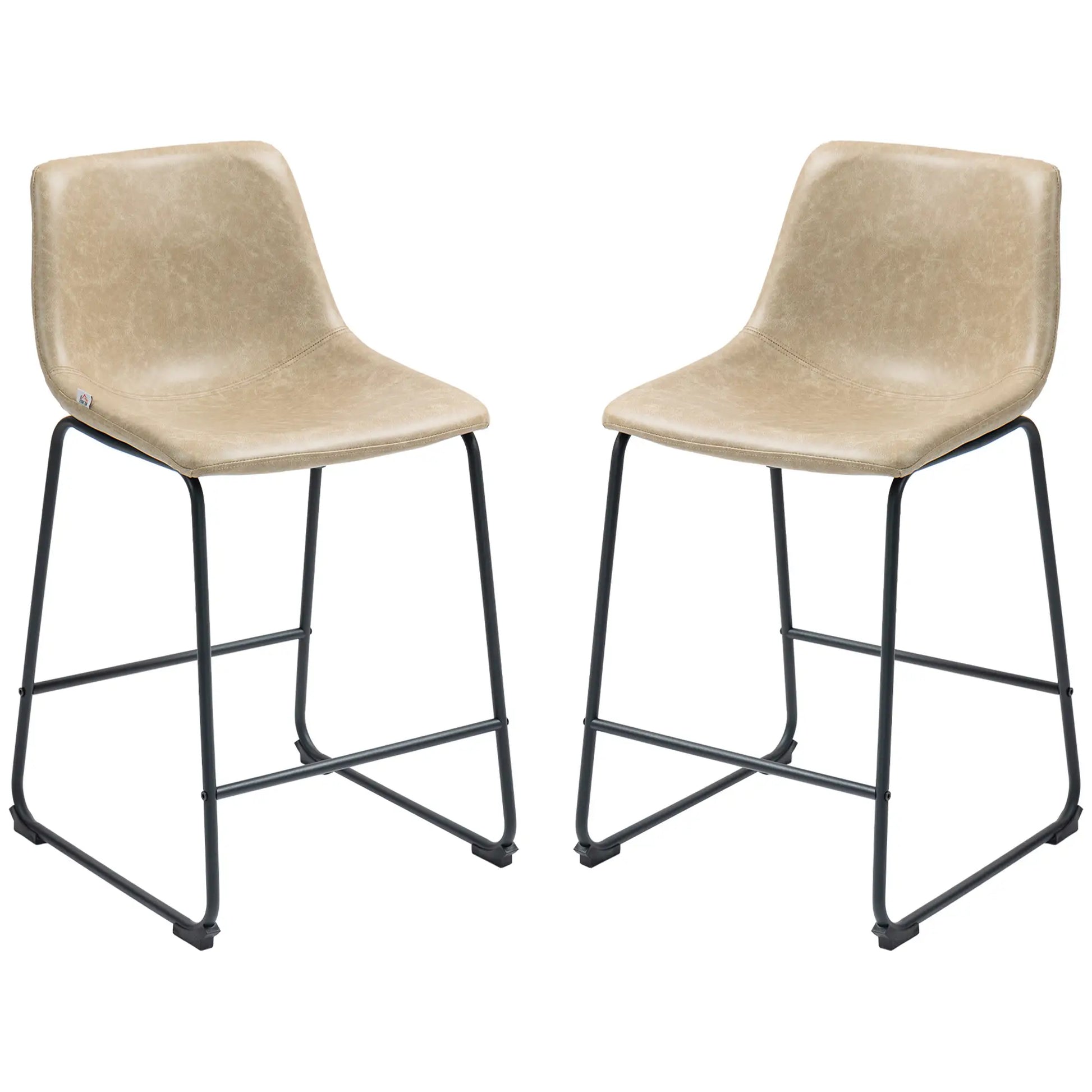 Vintage PU Leather Bar Stools Set of 2, Kitchen Stool with Footrest, Beige Bar Stools at Gallery Canada