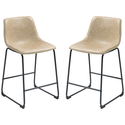 Vintage PU Leather Bar Stools Set of 2, Kitchen Stool with Footrest, Beige Bar Stools at Gallery Canada