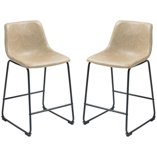 Vintage PU Leather Bar Stools Set of 2, Kitchen Stool with Footrest, Beige Bar Stools Beige at Gallery Canada
