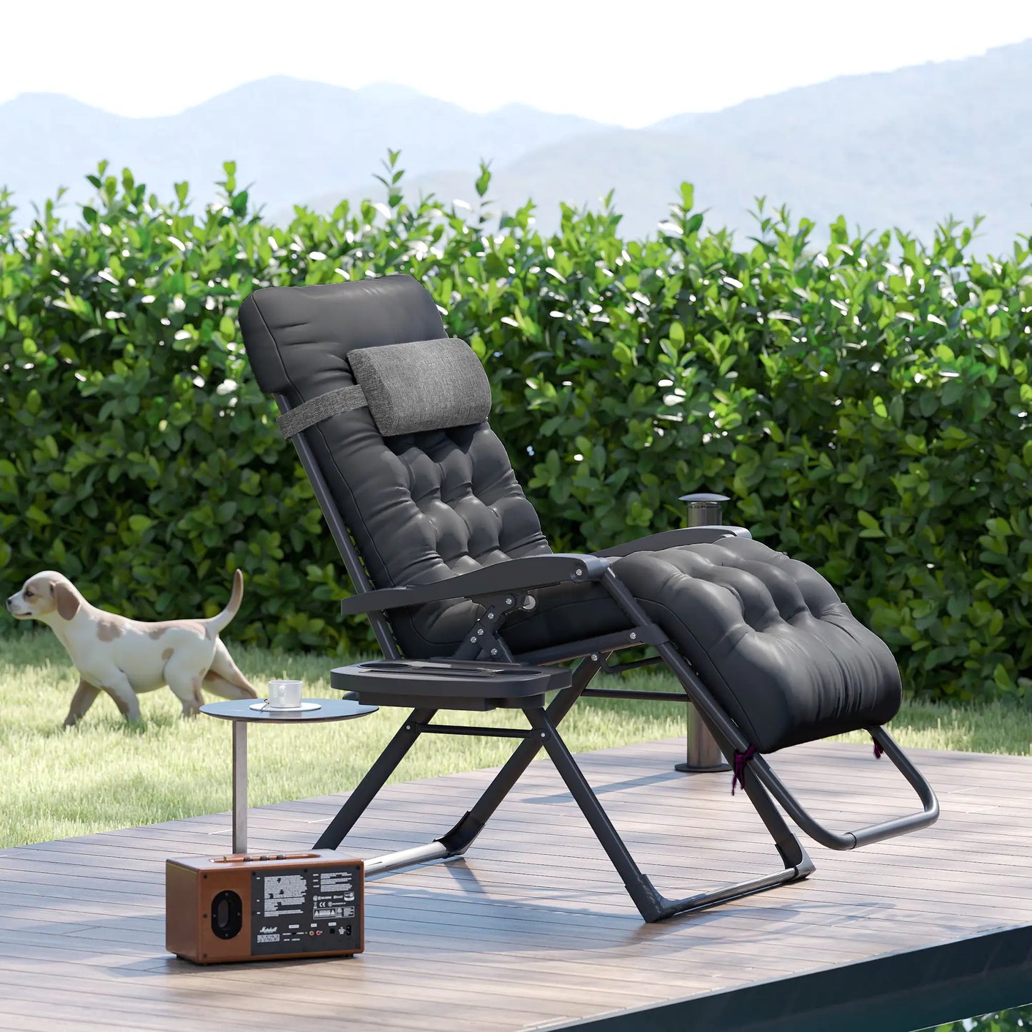 Padded Folding Recliner Chair, Adjustable Backrest, Removable Cushion, Black Lounger Chairs at Gallery Canada