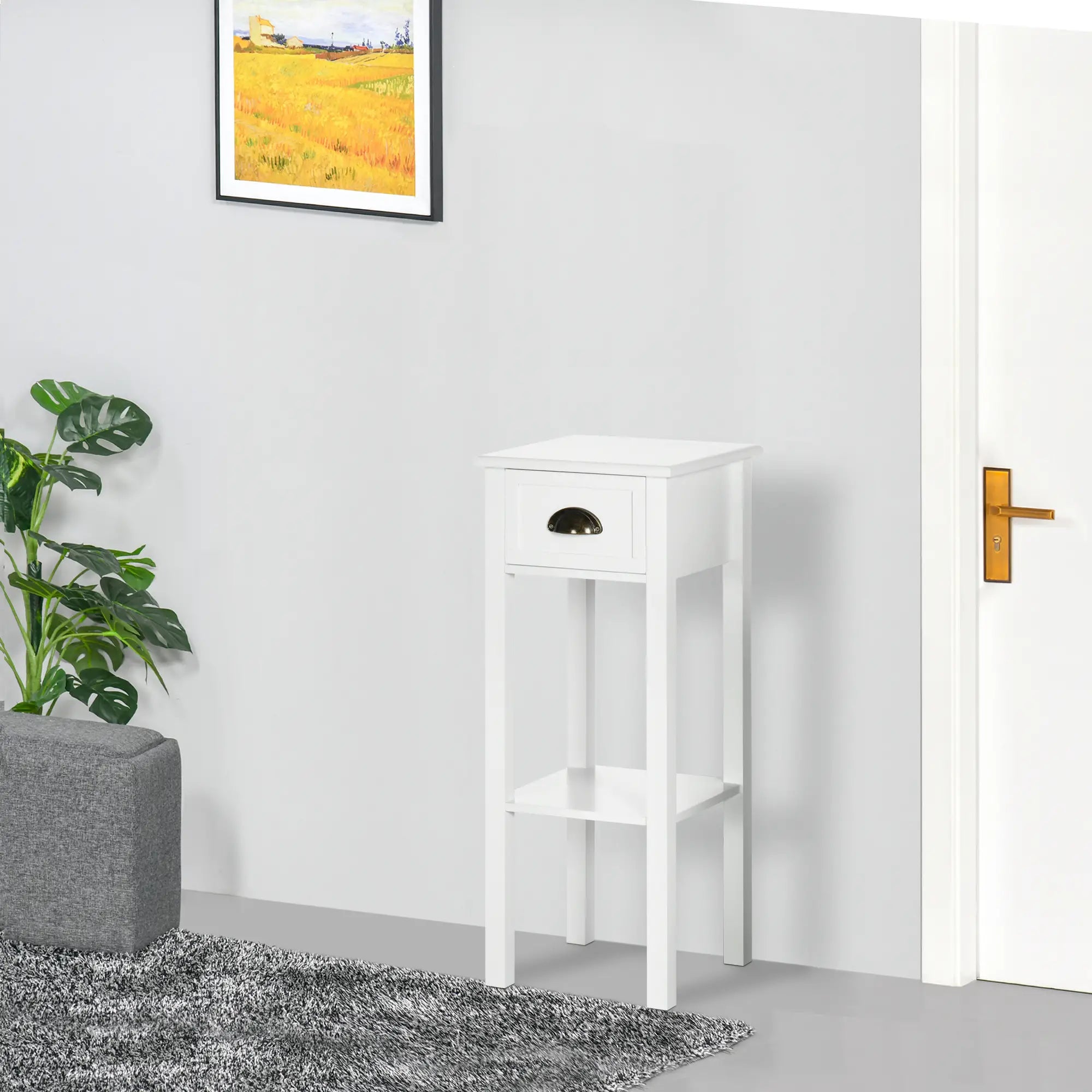 2 Tier Side Table, Set of 2, Narrow Tall End Table with Drawer, White Side Tables at Gallery Canada