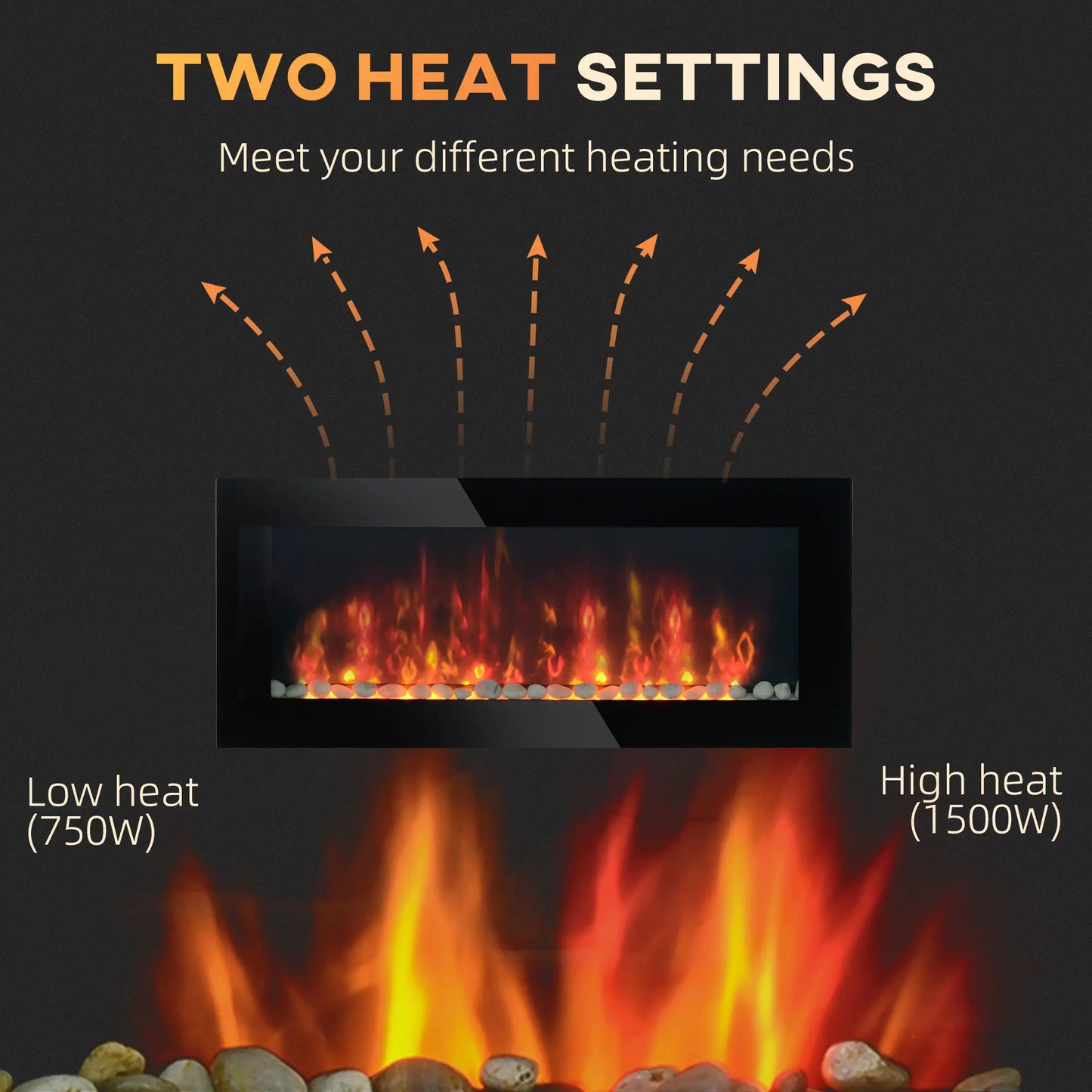 Wall Mounted Fireplace, 41 Inch, Electric with LED Flame Effect, Black Electric Fireplaces at Gallery Canada