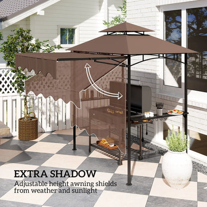 8' x 5' Grill Gazebo, Double Tiered Barbecue Shelter With Side Awning, Brown BBQ Grill Gazebos at Gallery Canada