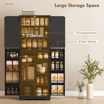 Tall Pantry Cabinet, 64 Inch, Adjustable Shelves, Spice Racks, Black Kitchen Pantry Cabinets at Gallery Canada