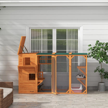 76"L Wooden Cat Catio, Outdoor Cat House, Asphalt Roof, Orange Outdoor Cat Enclosures at Gallery Canada