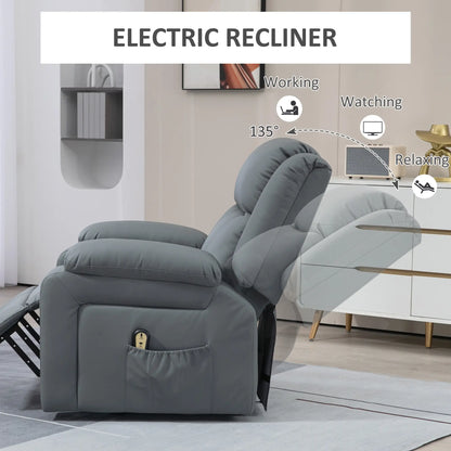 Electric Recliner Chair, PU Leather, Remote, Side Pockets, Grey Electric Power Lift Chairs at Gallery Canada