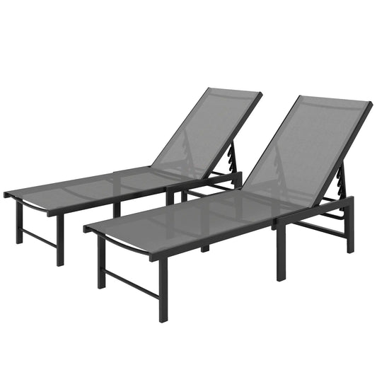 Outdoor Lounge Chair Set Of 2, 5-Position Reclining Chaise With Mesh Seat, Grey Lounger Chairs Black, Grey at Gallery Canada