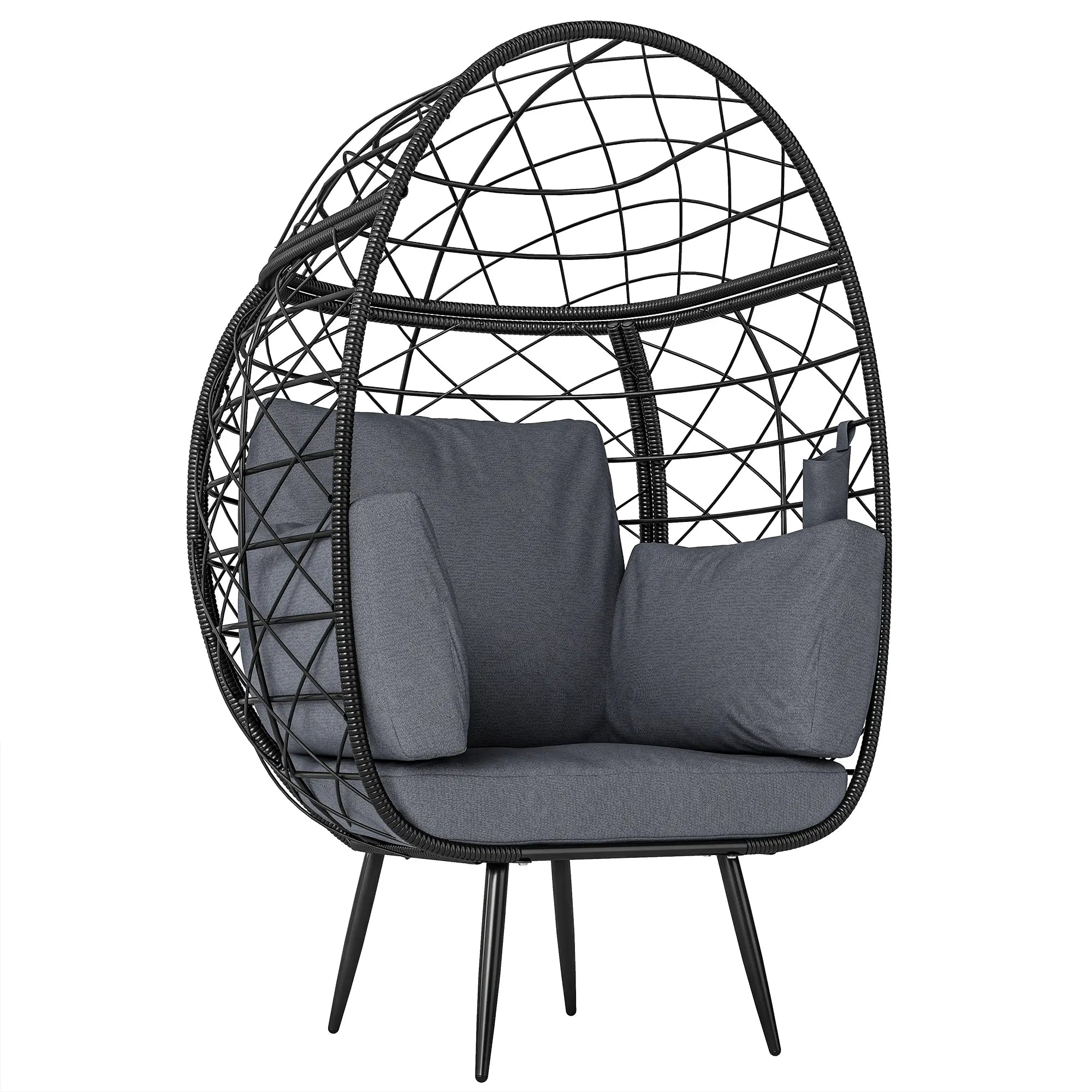 Rattan Egg Chair, Indoor Outdoor Lounger with Cushions, Cup Holder, Grey Patio Chairs at Gallery Canada