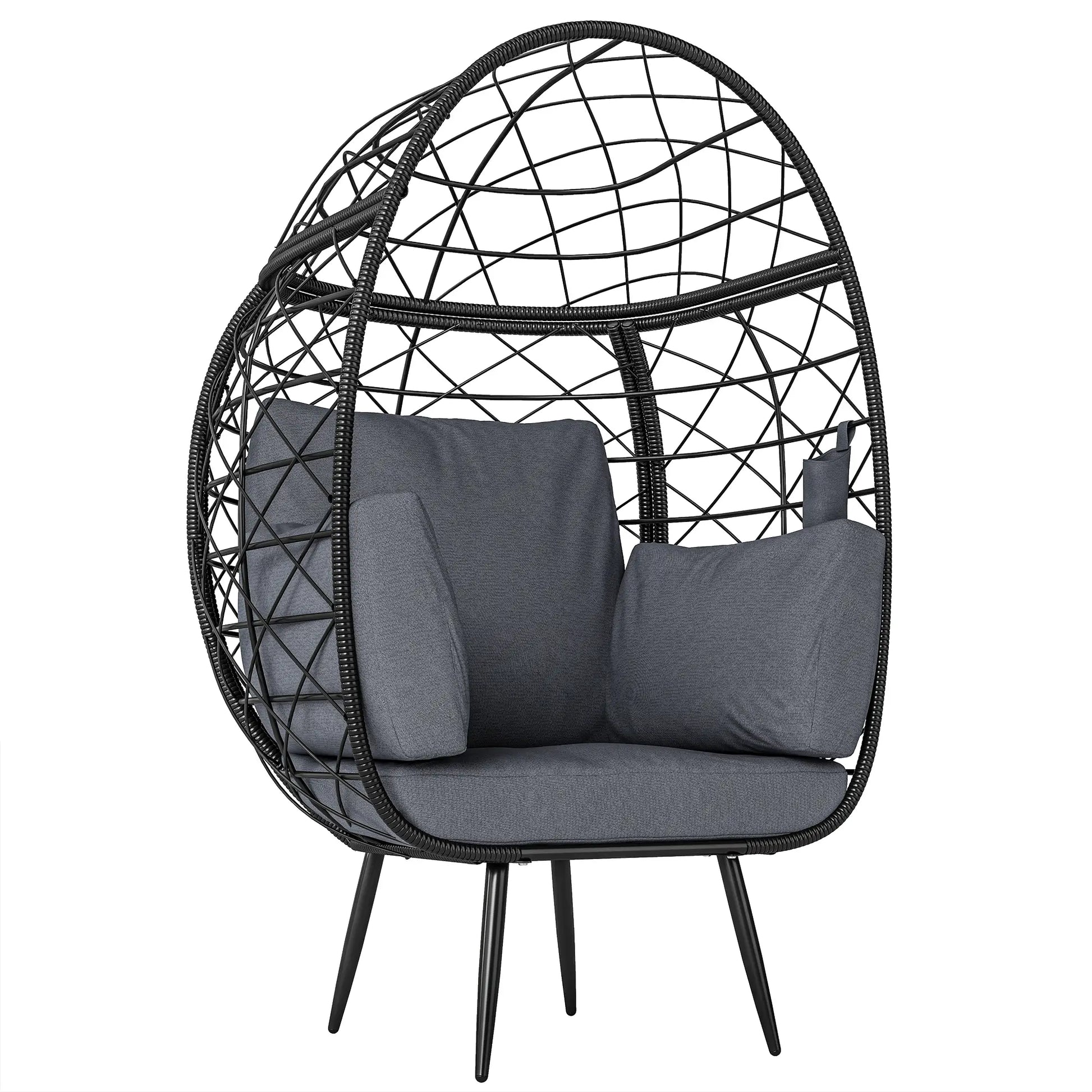Rattan Egg Chair, Indoor Outdoor Lounger with Cushions, Cup Holder, Grey Patio Chairs at Gallery Canada
