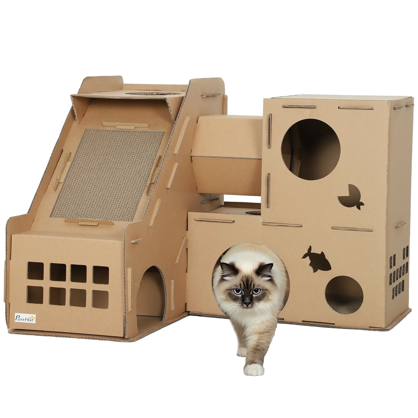 Multi-Level Cardboard Cat House, Corrugated Play Condo with Scratching Pads Cat Posts at Gallery Canada