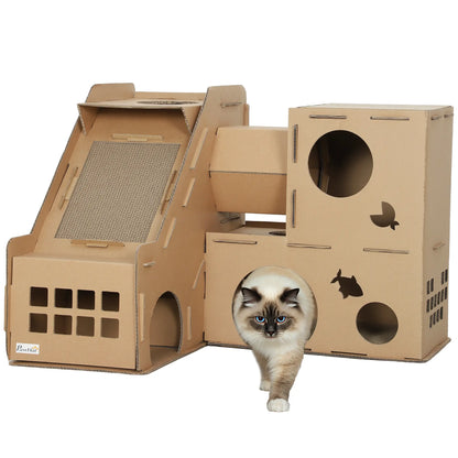 Multi-Level Cardboard Cat House, Corrugated Play Condo with Scratching Pads Cat Posts at Gallery Canada