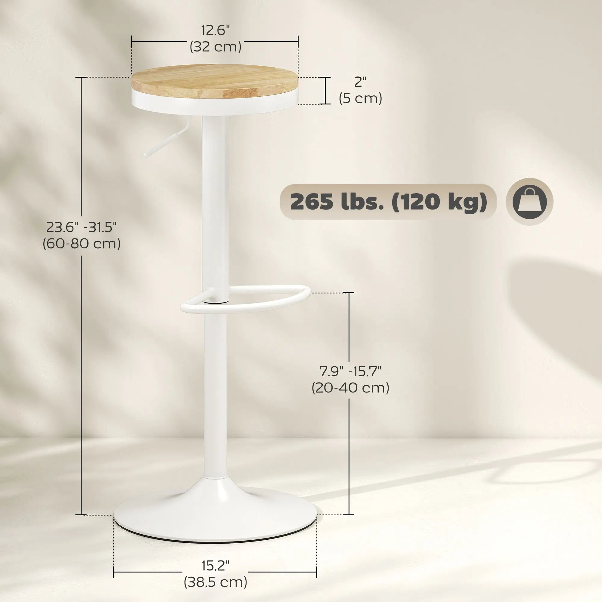 Swivel Bar Stools Set of 2, Adjustable Height, Natural Wood, White Bar Stools at Gallery Canada