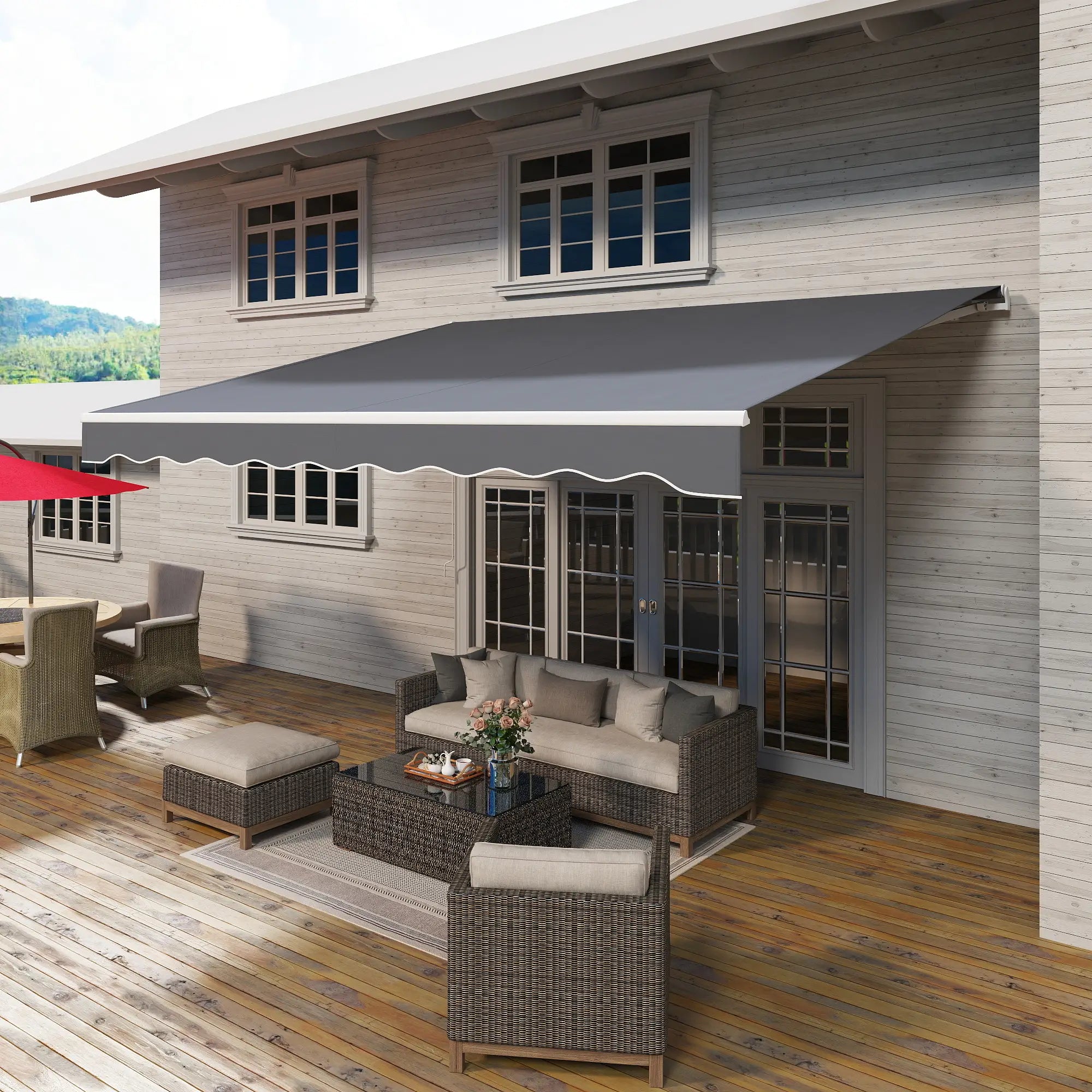 13' x 10' Retractable Electric Awning, Remote, Manual Crank, Grey Deck Awnings at Gallery Canada