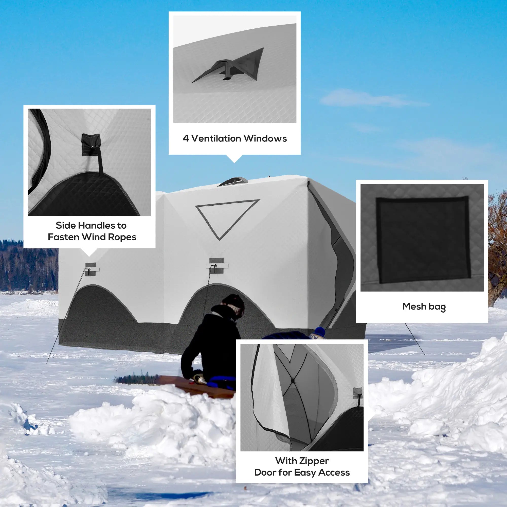 8-Person Ice Fishing Tent, Insulated, Ventilation Windows, Carry Bag, -22℉, Grey Ice Fishing Tents at Gallery Canada