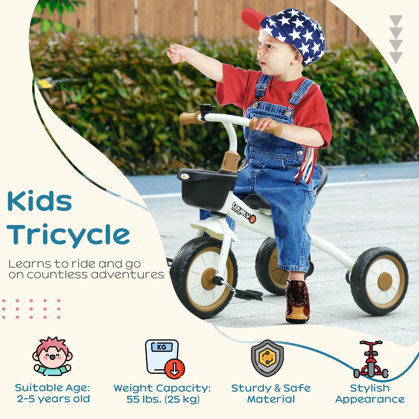 Toddler Tricycle for 2-5 Year Olds, Adjustable Seat, Basket, Bell, White Tricycles for Kids at Gallery Canada