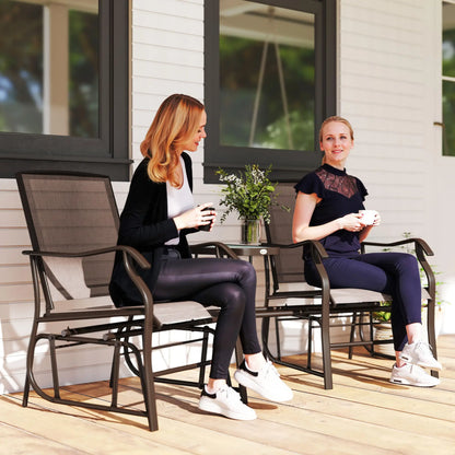 Double Glider Chair, Glass Top Table, High Back, Sling Fabric, Brown Outdoor Gliders at Gallery Canada