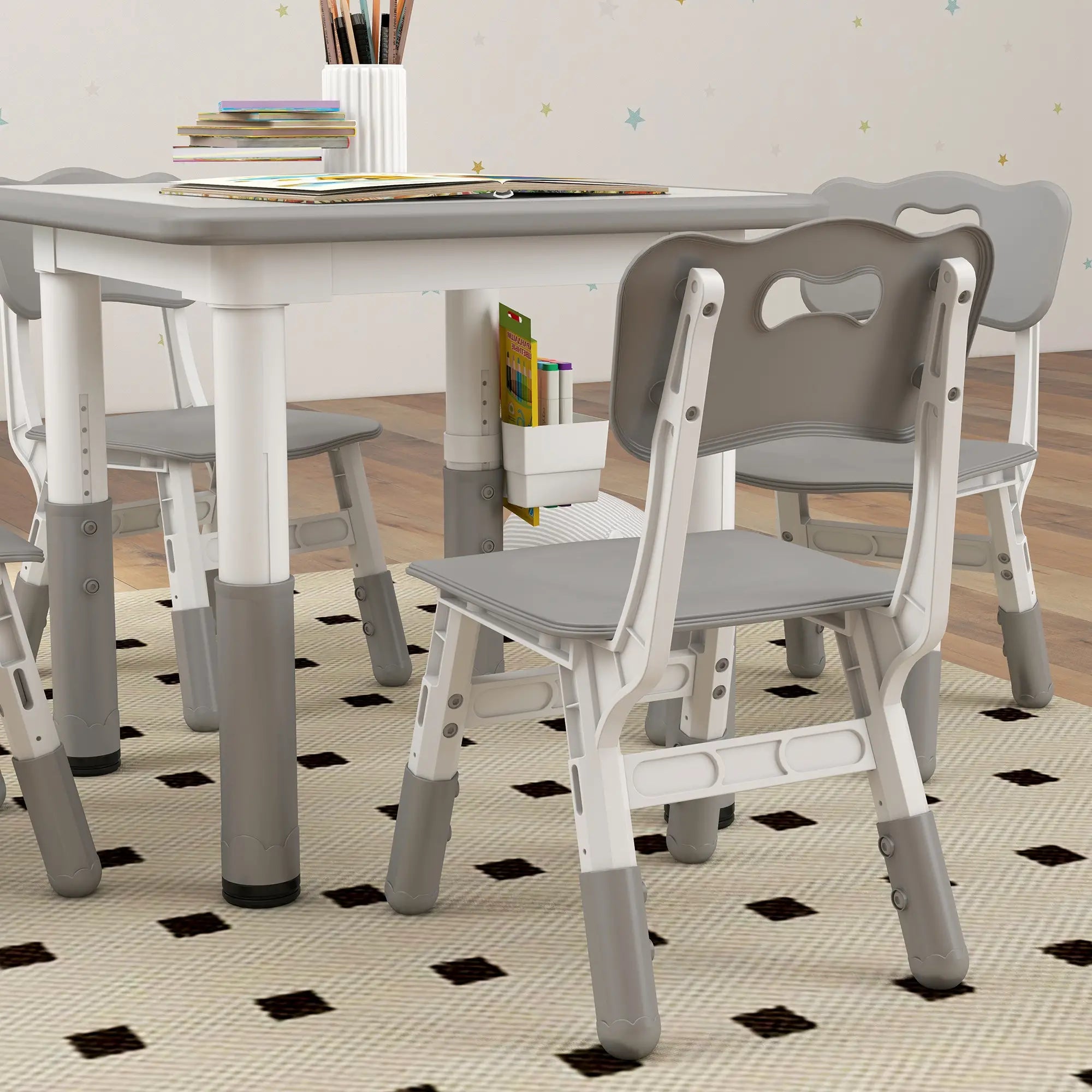 5 Pcs Toddler Table and Chair Set, Adjustable Height, Grey Kids Table Sets at Gallery Canada