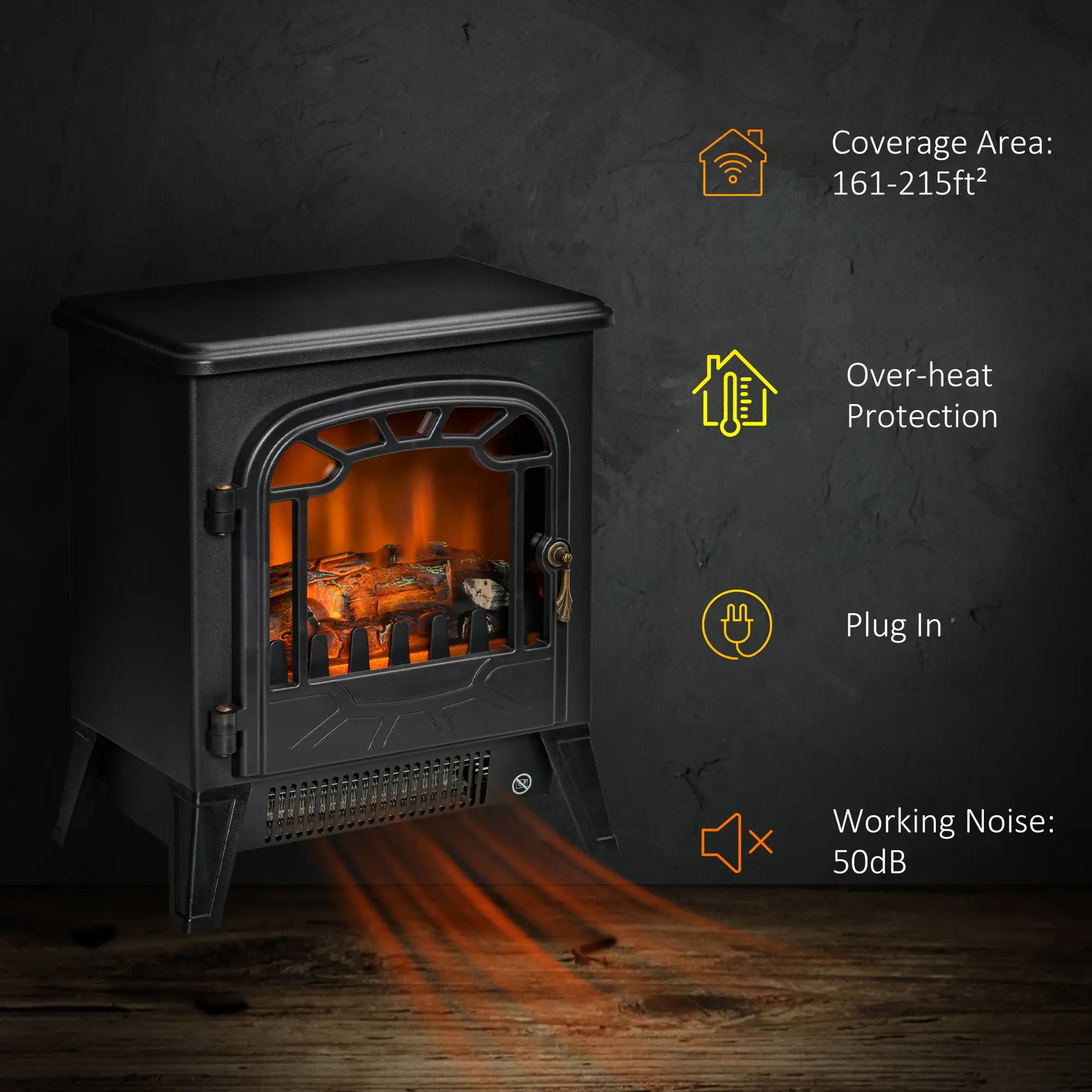 Freestanding Electric Fireplace Stove Heater, Realistic Flame, Overheat Protection, 750W/1500W, Black Electric Fireplaces at Gallery Canada