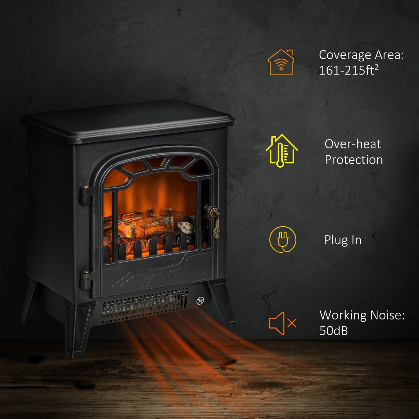 Freestanding Electric Fireplace Stove Heater, Realistic Flame, Overheat Protection, 750W/1500W, Black Electric Fireplaces at Gallery Canada