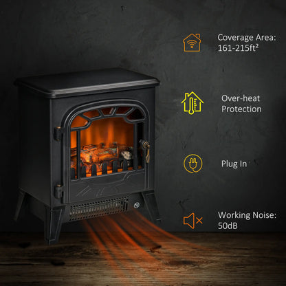 Freestanding Electric Fireplace Stove Heater, Realistic Flame, Overheat Protection, 750W/1500W, Black Electric Fireplaces at Gallery Canada