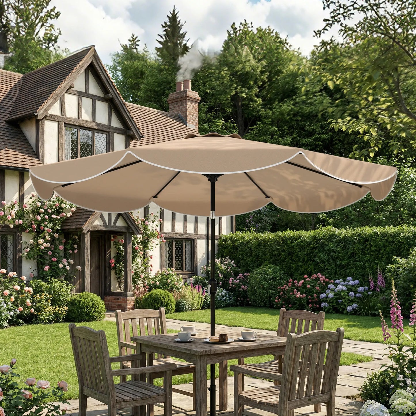 9' x 9' Round Market Umbrella, Tilt Crank Patio, Khaki Sun Umbrellas at Gallery Canada