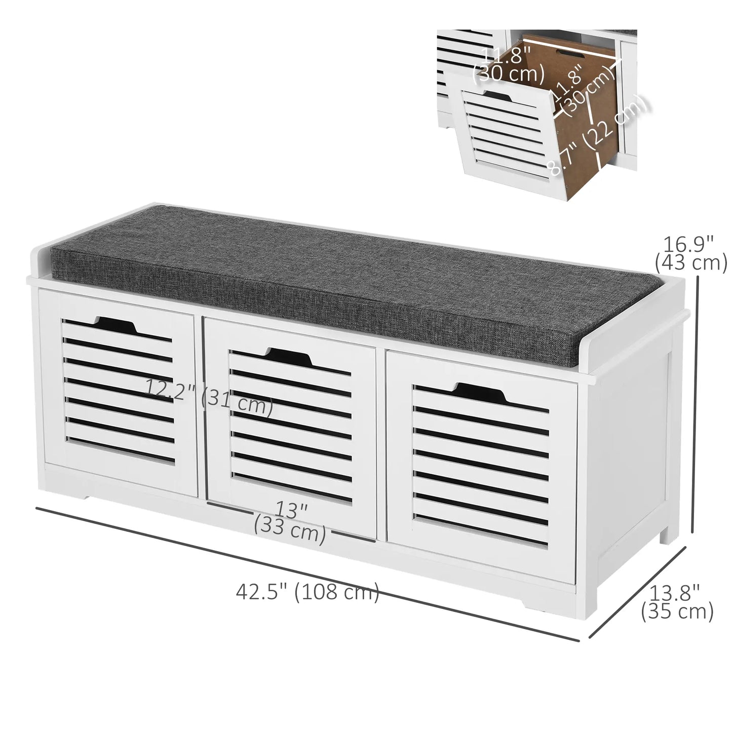 Upholstered Shoe Cabinet Bench, 3 Drawer Storage, White Shoe Storage Cabinets & Racks at Gallery Canada