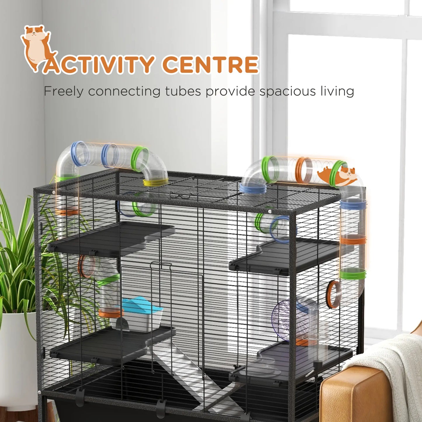 43" Rolling Hamster Cage, Tunnel Tube System, Storage Shelf, Exercise Wheel Hamster Cages at Gallery Canada