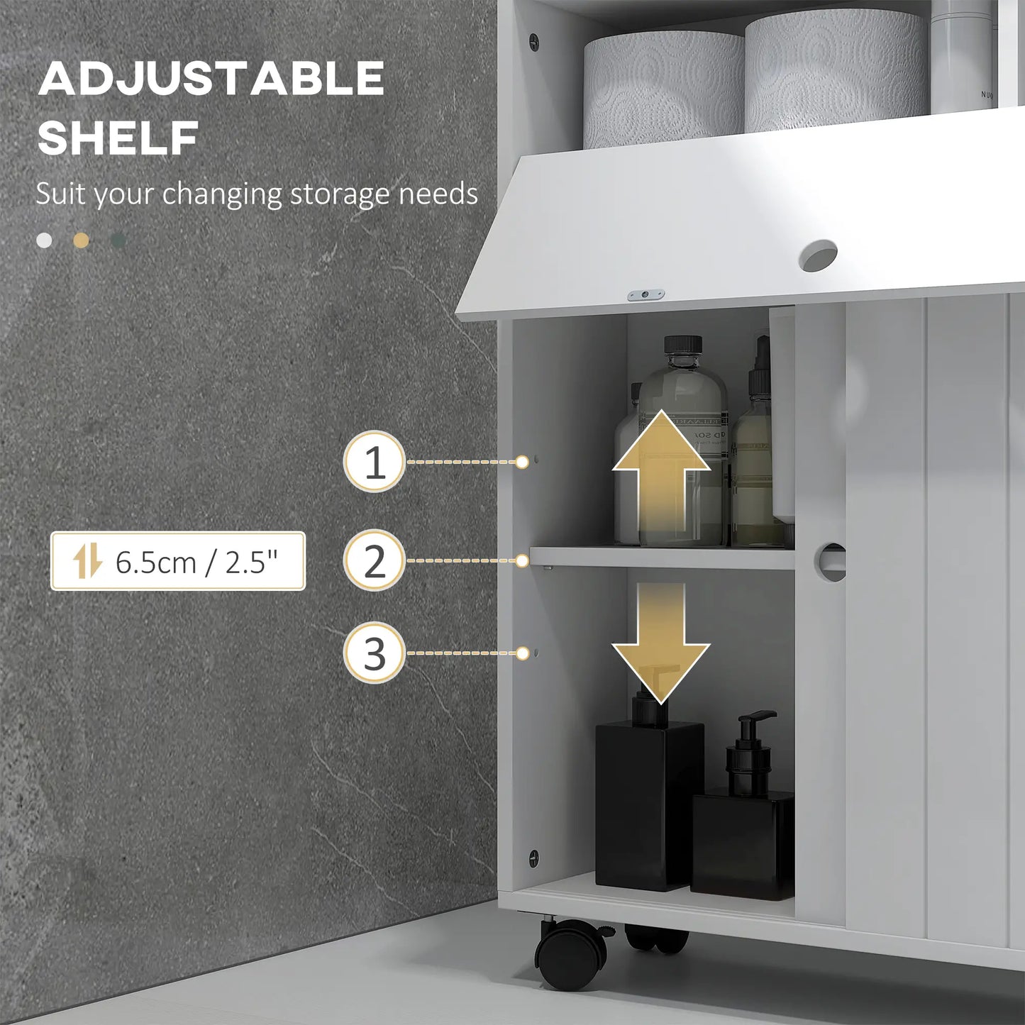 Bathroom Storage Cabinet, 20.5" x 6.75" x 26.5", Rolling Wheels, White Bathroom Cabinets at Gallery Canada