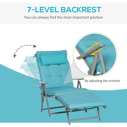 Outdoor Folding Chaise Lounge, Adjustable Backrest, Cushion, Headrest, Blue Lounger Chairs at Gallery Canada