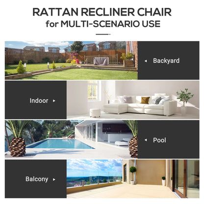 Outdoor Rattan Recliner Chair, Adjustable Back, Retractable Footrest, Grey Chaise Loungers at Gallery Canada