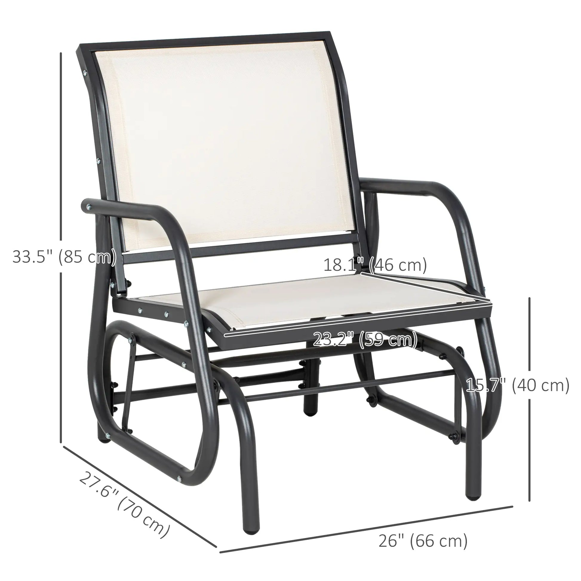 Patio Glider, Breathable Mesh Seat, Metal Frame Swing Chair, Cream Outdoor Gliders at Gallery Canada