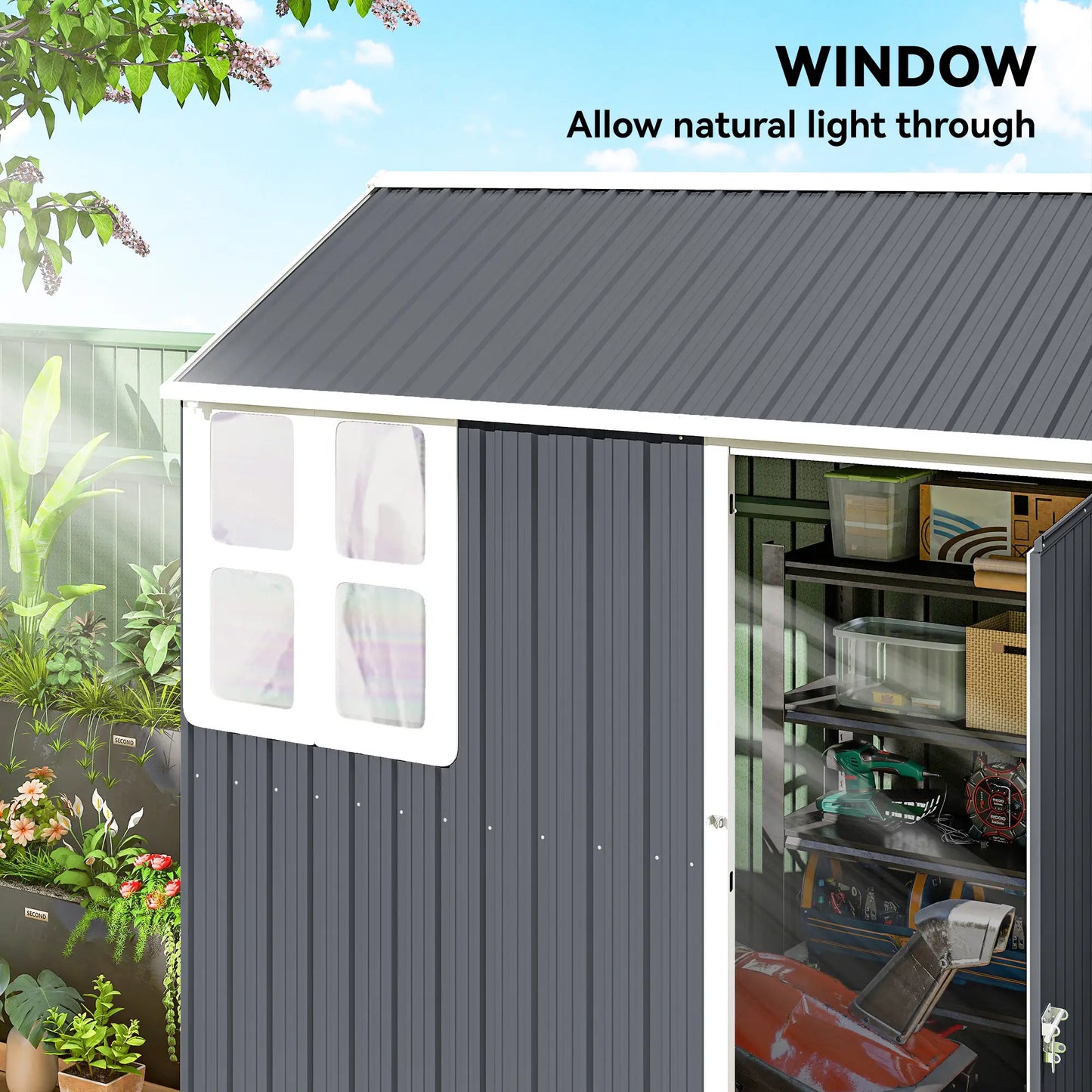 7' x 5.5' Metal Garden Shed, Outdoor Storage, Lockable Door, Dark Grey Sheds at Gallery Canada