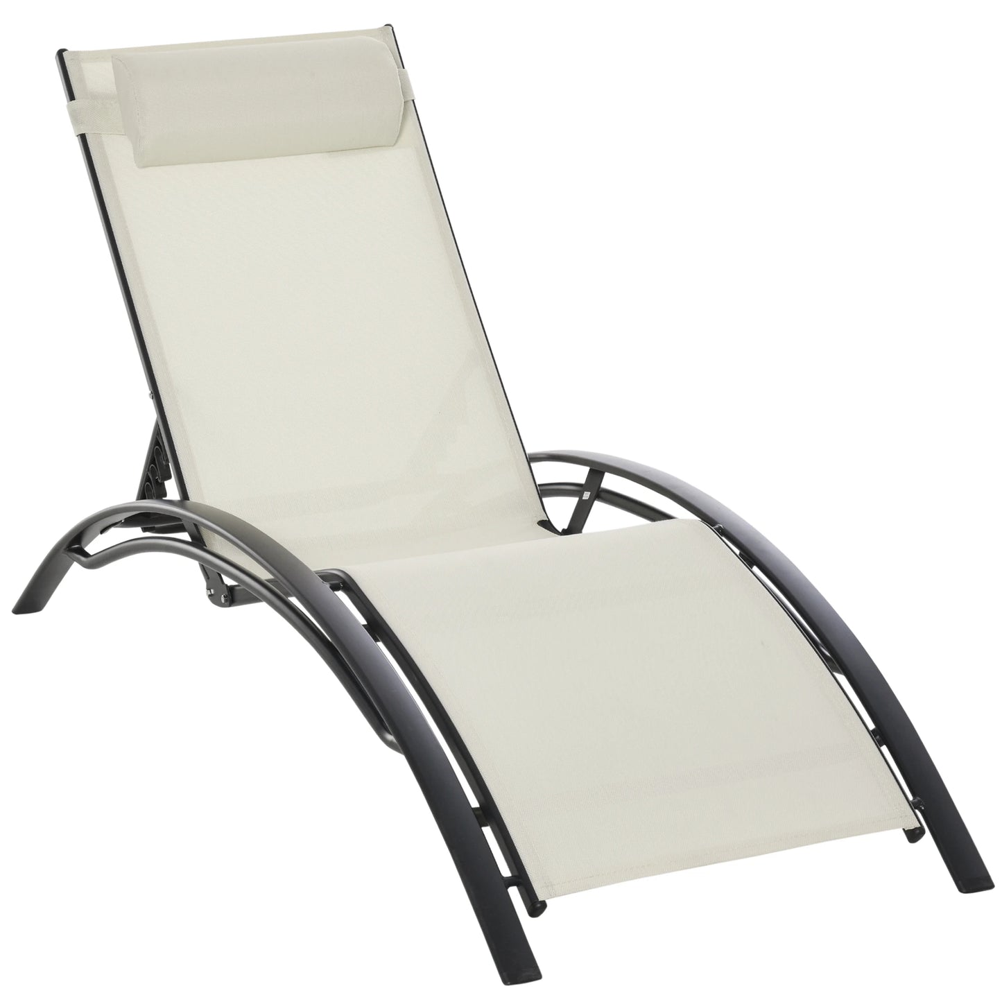 Aluminum Reclining Lounge Chair, 5-Level Adjustable Backrest, Beige Lounger Chairs Black, Beige at Gallery Canada