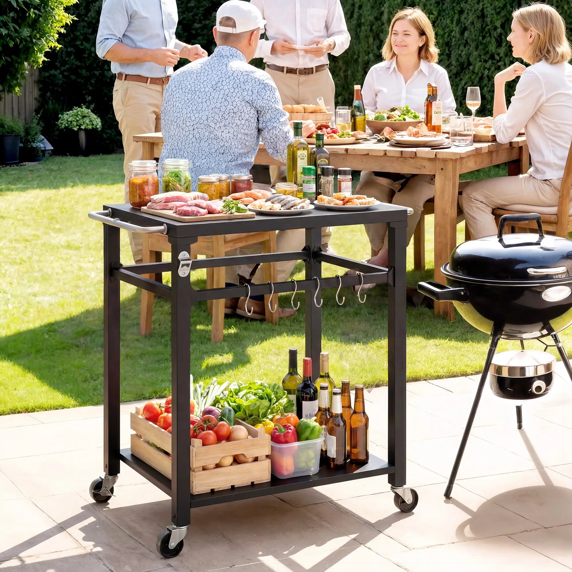 Outdoor Grill Cart, Pizza Oven Stand, 2-Tier Prep Station, Black Outdoor Grill Carts at Gallery Canada