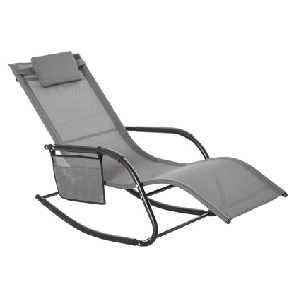 Outdoor Rocking Chair, Mesh Fabric, Removable Headrest, Side Pocket, Grey Outdoor Rocking Chairs at Gallery Canada