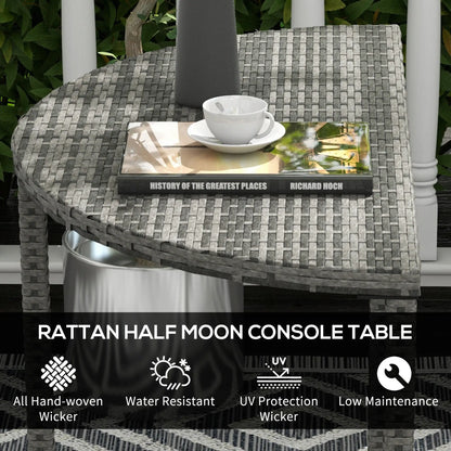 Half Round Side Table, PE Rattan Coffee Table, Metal Frame, Grey Patio Side Tables at Gallery Canada