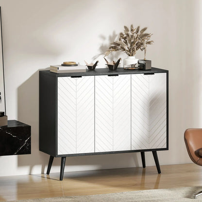 Modern Sideboard Buffet, Dining Room Cabinet, Adjustable Shelves, 3 Doors, Black Storage Cabinets at Gallery Canada