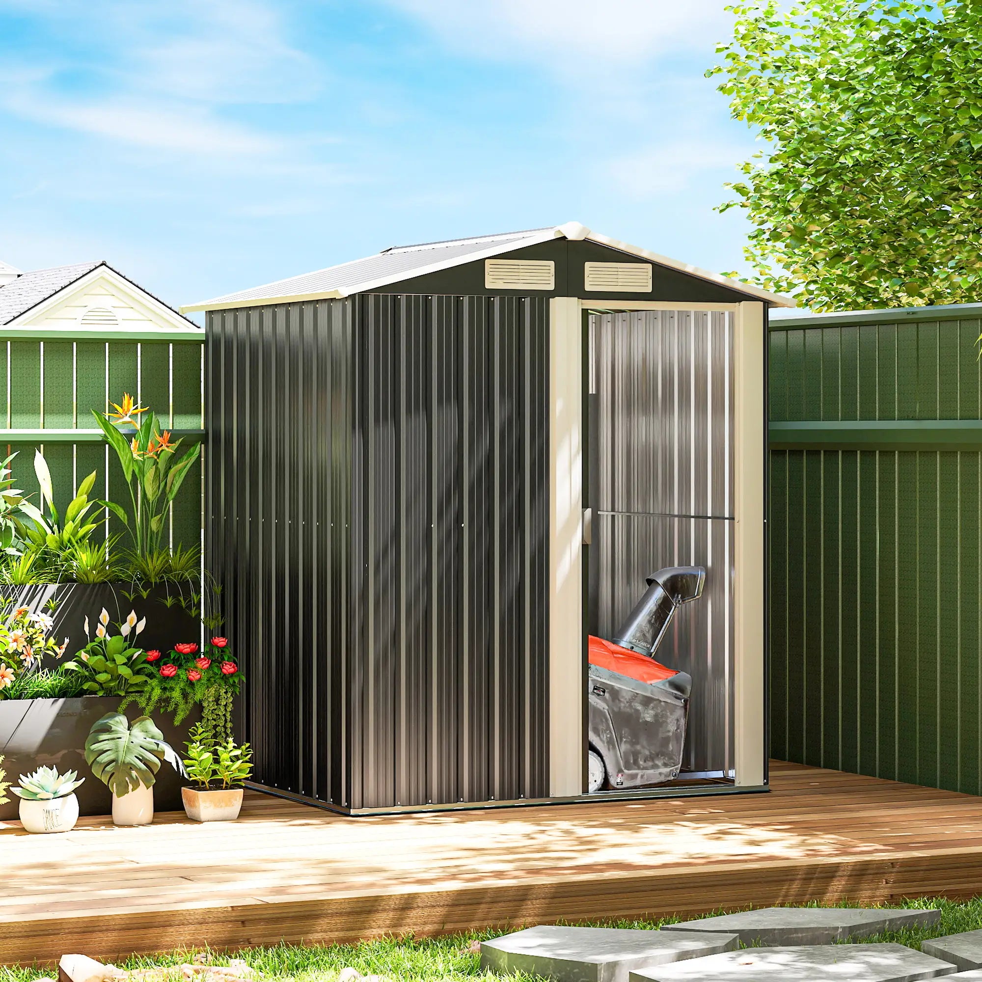 5ft x 4ft Metal Storage Shed, Sliding Door, Top Vents, Dark Grey Sheds at Gallery Canada