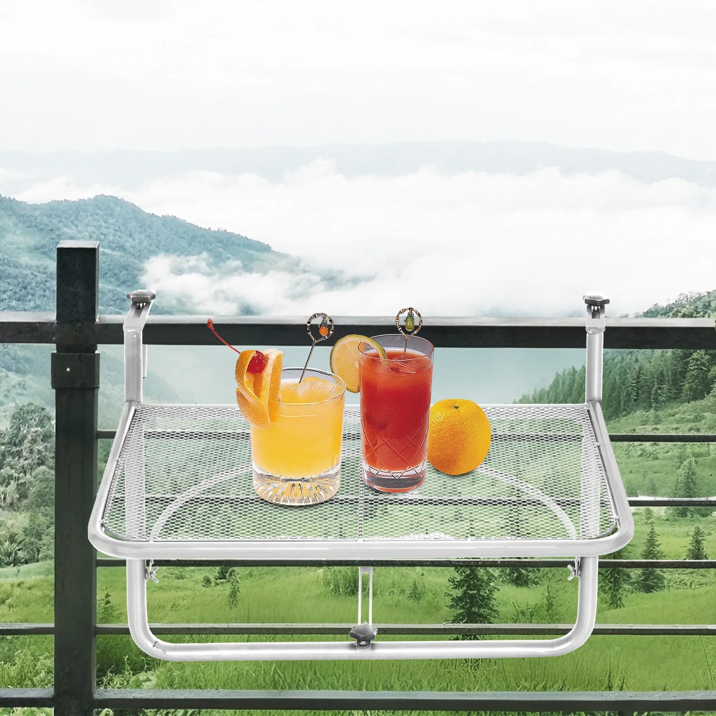 Adjustable Balcony Hanging Table, Metal Wall Desk, Outdoor Flower Stand, White Balcony Table Hanging at Gallery Canada