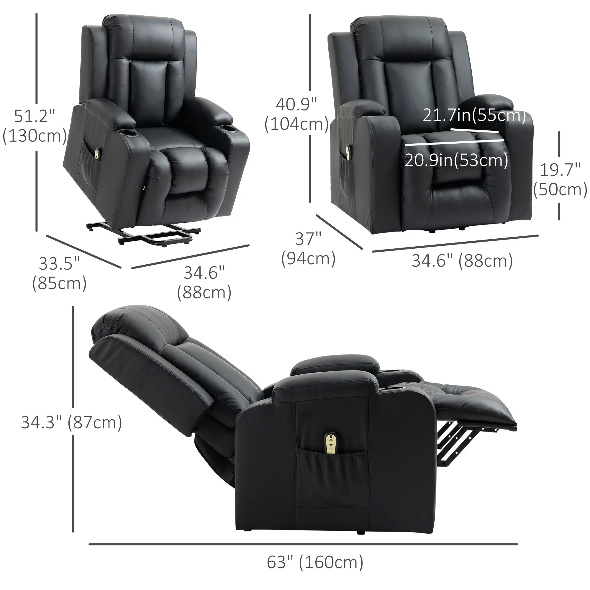Electric Power Lift Recliner Chair, PU Leather, Remote Control, Black Electric Power Lift Chairs at Gallery Canada