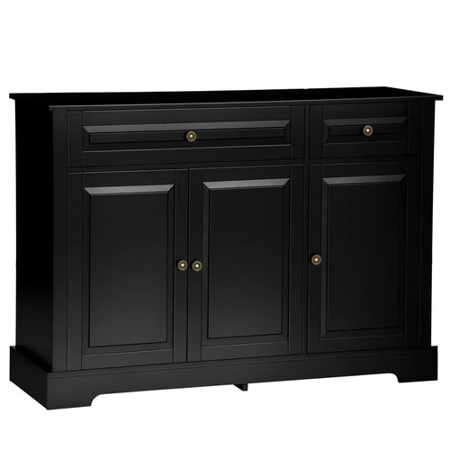 Modern Sideboard Cabinet, 2 Drawers, Adjustable Shelves, Black