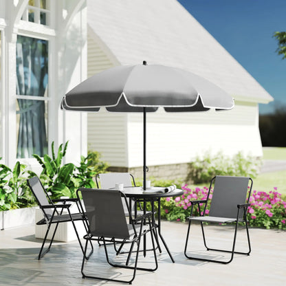 6-Piece Patio Dining Set, Umbrella, Folding Chairs, Glass Table, Grey Bistro Sets at Gallery Canada