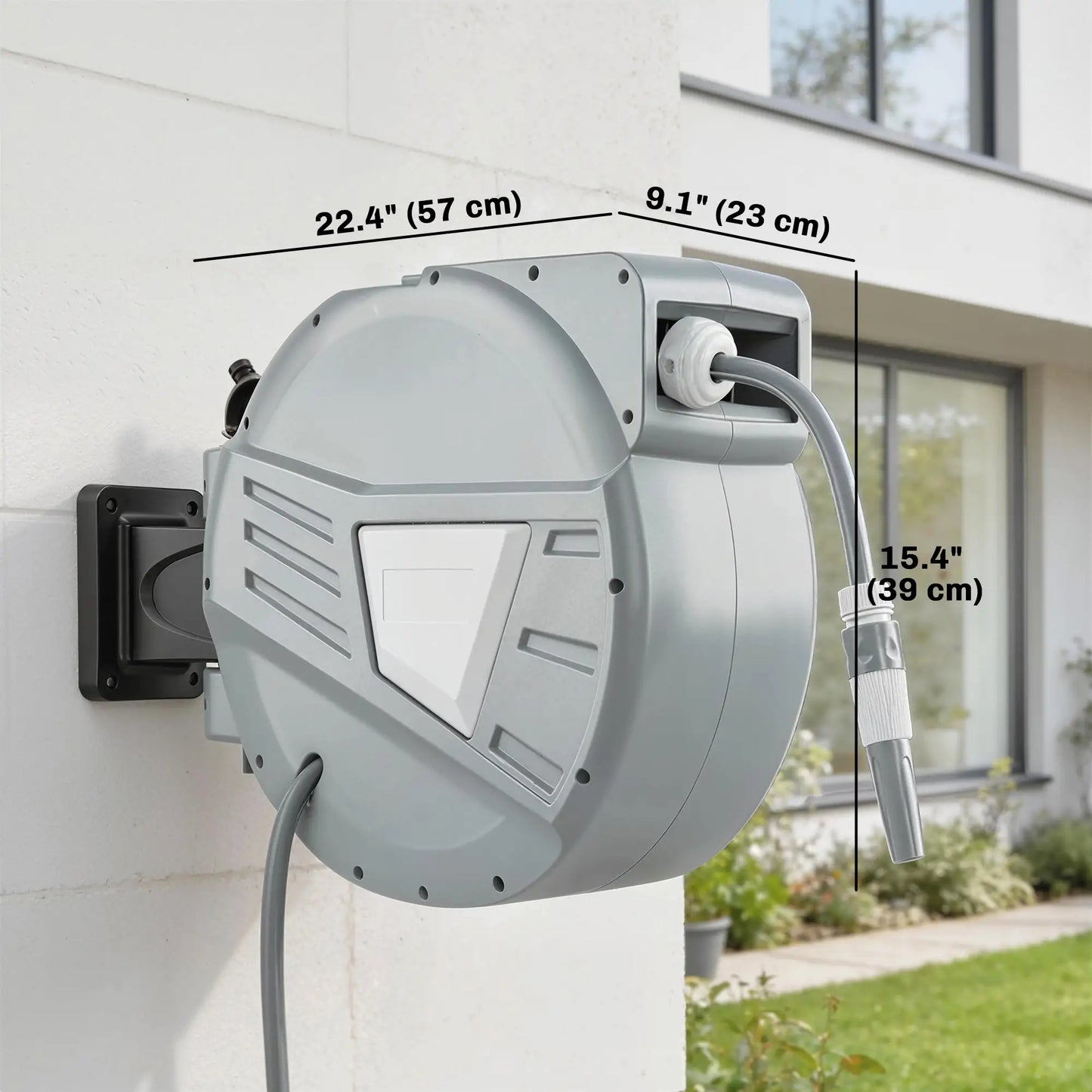 Retractable Garden Hose Reel, 1/2" x 98ft, Wall Mounted, Grey Garden Accessories at Gallery Canada